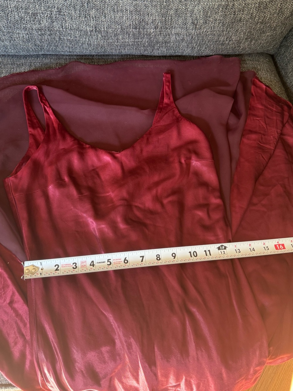 RARE Vintage Scarlet Wine Red Satin Slip Maxi Gown With Low Back & Train - Picture 8 of 12